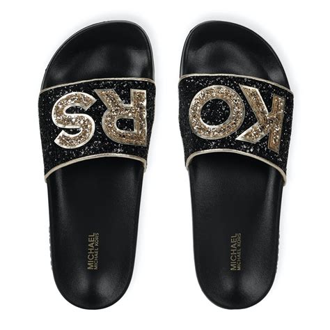 michael kors slides black|Michael Kors slides with studs.